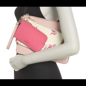 DKNY 3 Pc LEATHER Floral Wristlet Set